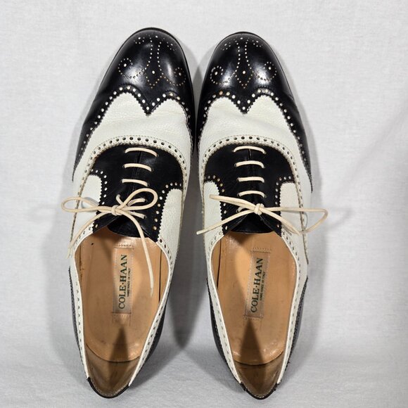 Vintage SPECTATOR COLE HAAN Black&White Wingtip Oxford Dress Shoes Size 9D ITALY - Picture 7 of 17